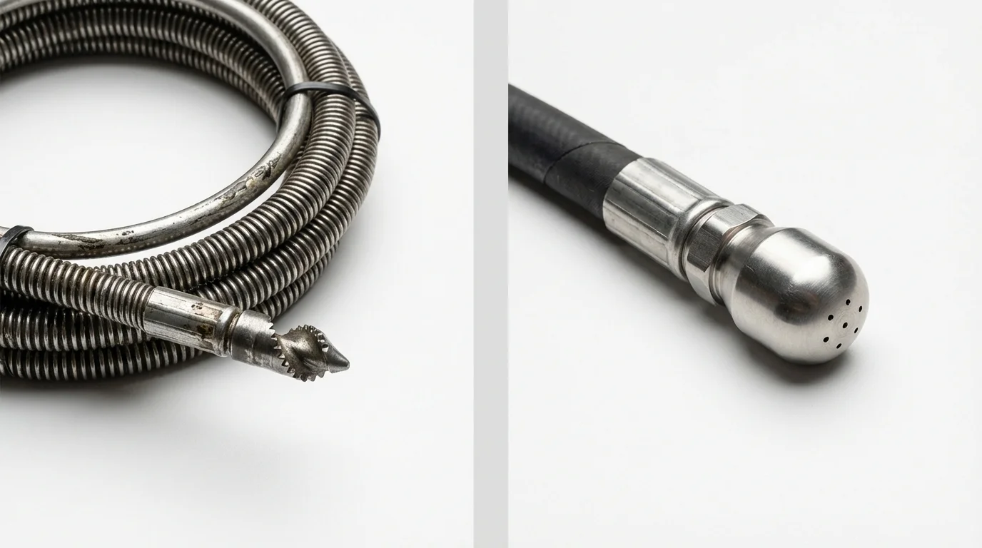 Drain snake cable and hydro jetting nozzle used for drain cleaning in Campbelltown, PA