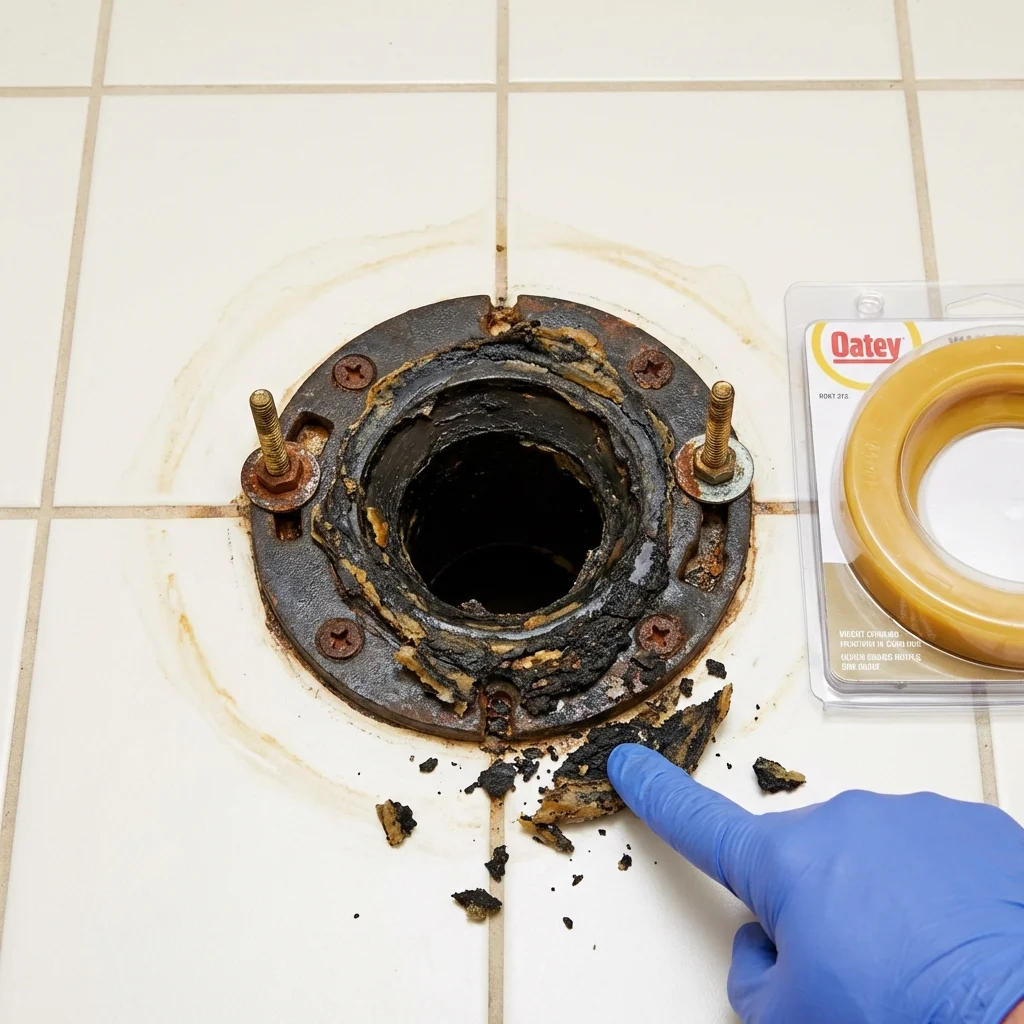 Failed wax ring showing water seepage at the base of a toilet in a Campbelltown, PA home