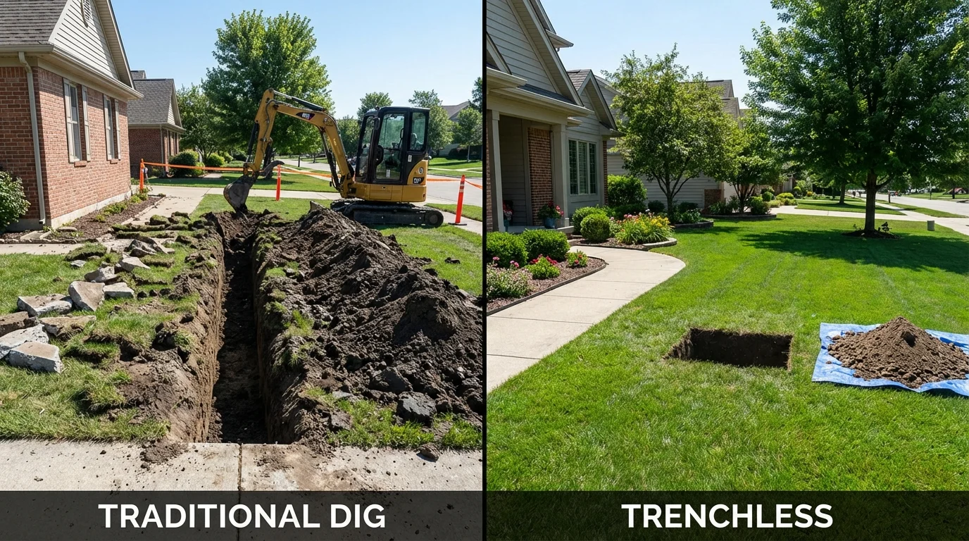 Trenchless sewer repair with minimal yard damage versus traditional excavation in Campbelltown, PA